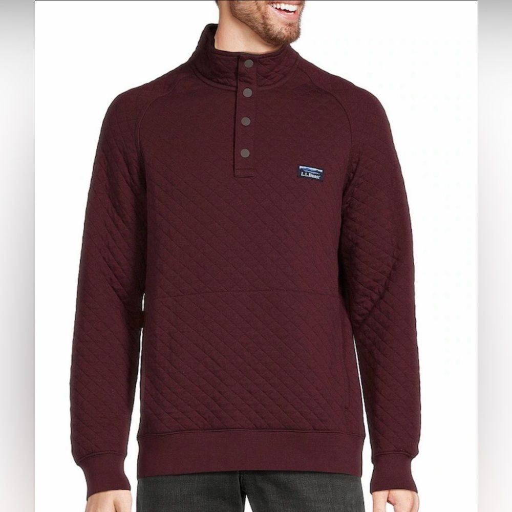 L.L.Bean Men’s Maroon Quilted 4 button snap placket Pullover sweater